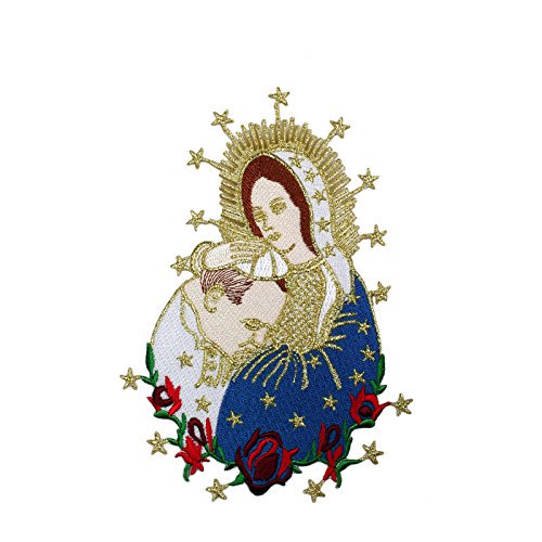 Embroidered Virgin Mary & Pope Applique Patch Metallic Gold Santa Maria Papa Motif (No Letters)