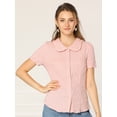 thumbnail image 2 of INSPIRE CHIC Camisa De Manga Corta Suave Con Botones Y Cuello Peter Pan Dulce Para Mujer Rosa L, 2 of 6