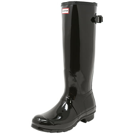 Glossy Rain Boots - Hunter Original Back Adjust Rain Boot - 8M - Gloss Black