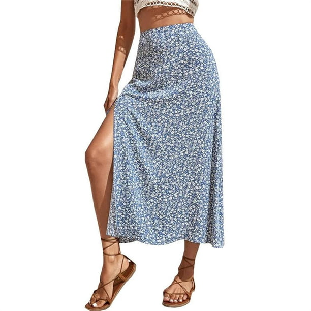 Sonducket Casual Long Split Swing Mujer Bohemian Estética Linda Playa Vacaciones Moda Verano Ropa Negro L Prendas para la parte inferior del cuerpo Azul claro 3XL Sonducket AP010704-18