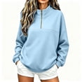 thumbnail image 2 of Sweatshirt for Women Zaewscy Women's Solid Color Loose Half-ZipLong-Sleeved Turndowm Collar Tops Light Blue L, 2 of 8