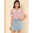 thumbnail image 2 of INSPIRE CHIC Blusa de manga corta floral bordada con encaje y cuello Peter Pan para mujer Rosa XL, 2 of 6
