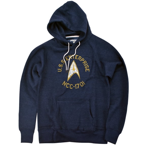 Star Trek Collegiate Unisex Adult Slim Fit Pull-Over Heather Hoodie, Navy, Small