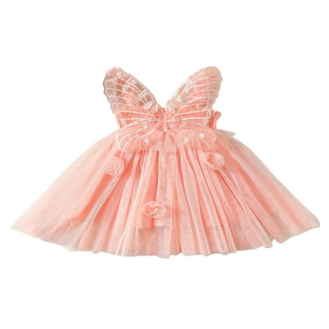 Robe de Fête pour Bébé Fille Robe Sans Manches Papillon Ligne A Princesse