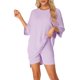thumbnail image 1 of Conjunto de lounge de gran tamaño para mujeres INSPIRE CHIC, sudaderas de entrenamiento, camiseta con pantalones cortos de ciclista, conjuntos en color púrpura, 1 of 6