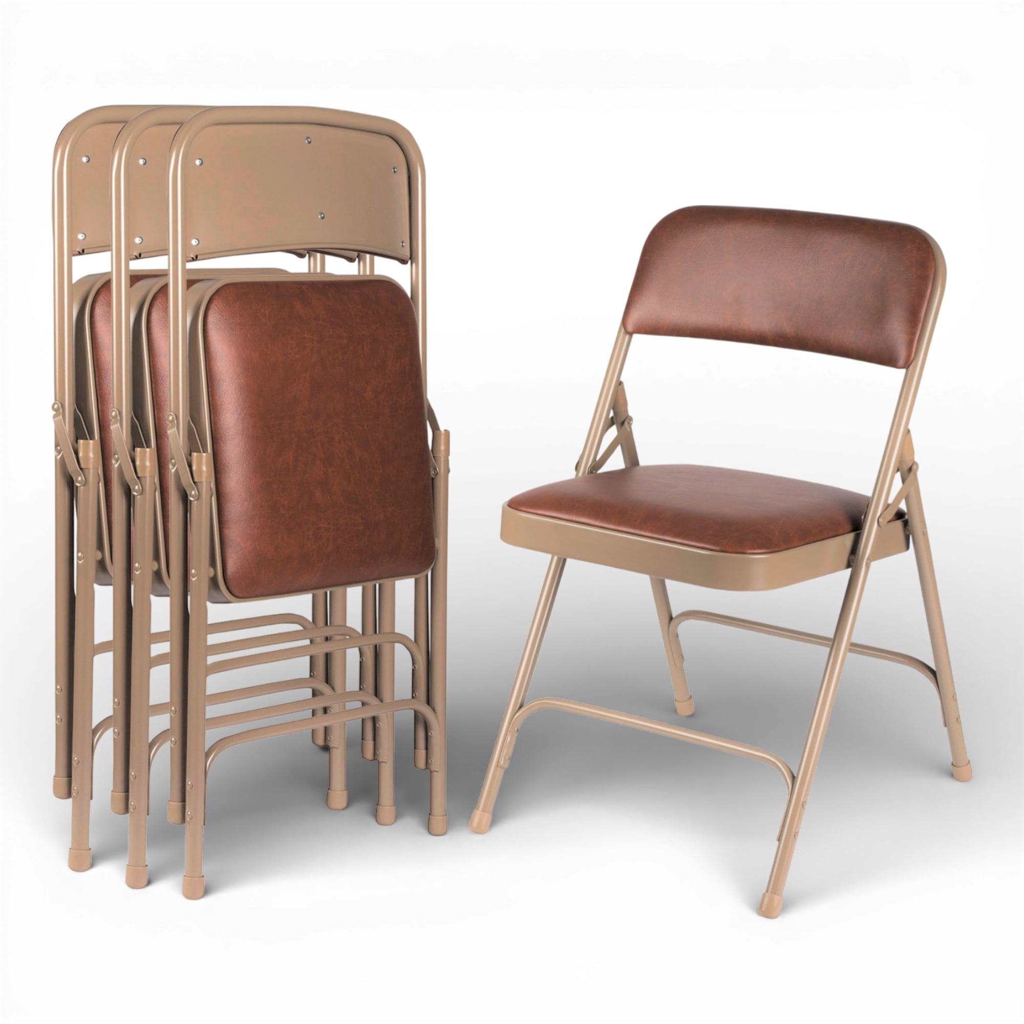 Hampden Furnishings Bernadine Collection Vinyl Folding Chair, Brown, Pack of 4