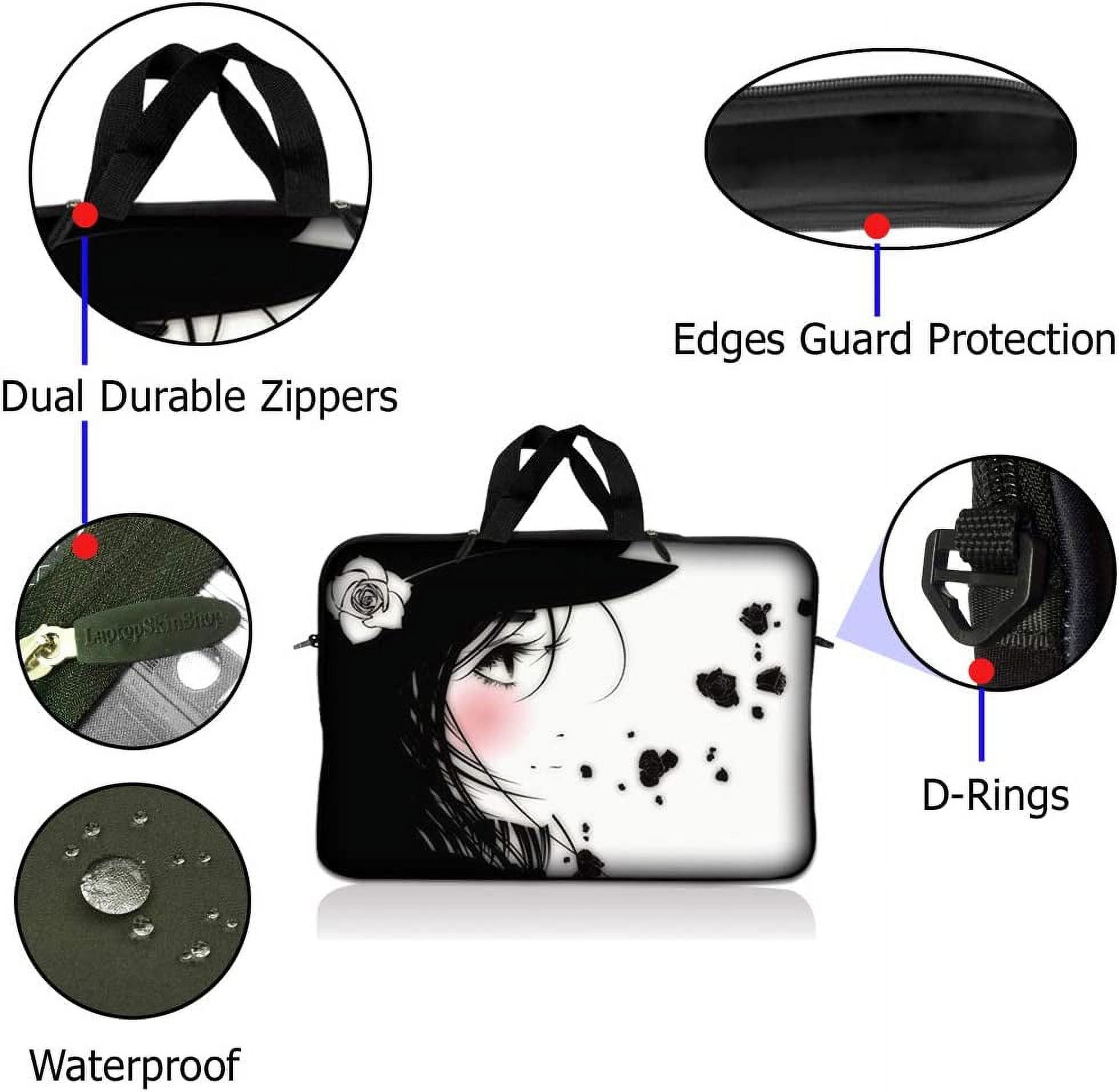 LSS 14.1 inch Laptop Sleeve Bag Carrying Case with Handle for 14" 14.1" Apple MacBook, Acer, Dell, Hp, Sony, Girl with White Rose