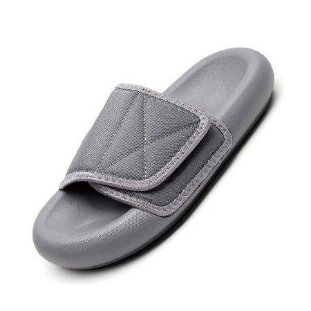 

Men Adult Comfy Velcro Slippers Open Toe Swollen Feet Slippers Bedroom House Indoor Outdoor Shoes with Rubber Sole