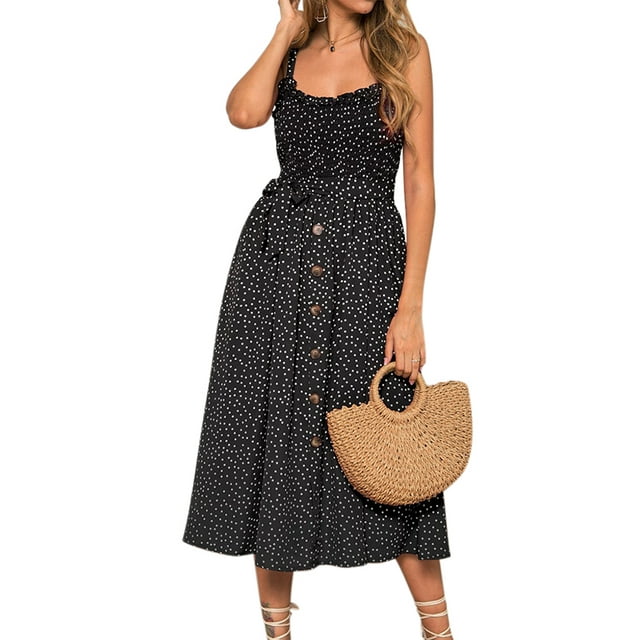 Julyccc Womens sleeveless Boho Sundress Summer Beach Bottons Maxi Dress