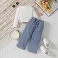 thumbnail image 4 of TOWED22 Baby Infant Girls 2pcs Fall Winter Clothing Set Long Sleeve Crewneck Sweatshirt and Joggers Outfits Clothes(White,2-3 Y), 4 of 9