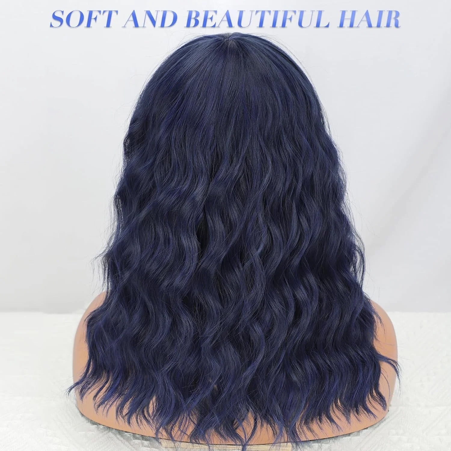 DOPI Short Wavy Wig with Bangs for Women Shoulder Length Bob Curly Women's Charming Synthetic Wigs with Natural Wavy Black To Brown Heat Resistant Hair for Daily Party Use
