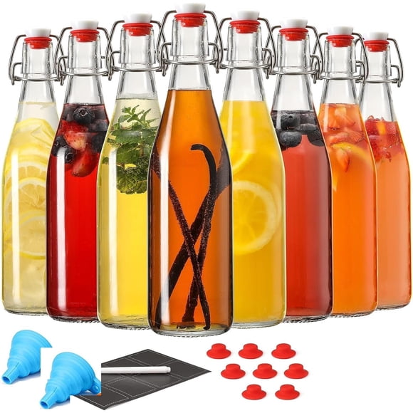 Botellas de vidrio con tapa abatible y sello de goma hermético para cerveza, kombucha, kefir, extracto de vainilla