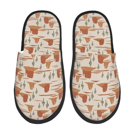 Balery Western Desert Nature Landscape Slient Indoor Furry Fleece Comfort House Shoes Soft Non-Slip Home Shoes Cotton slippers House Slippers-- Large