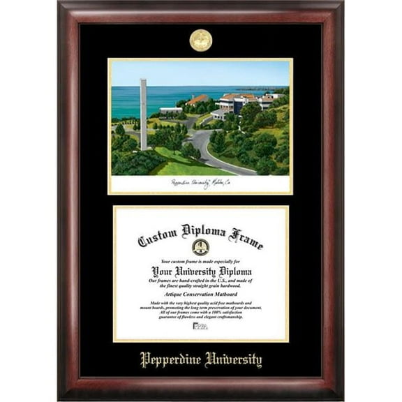 Campus Images CA944LGED-1411 14 x 11 in. Pepperdine University Gold Embossed Diploma Frame with Lithograph - Satin Mahogany