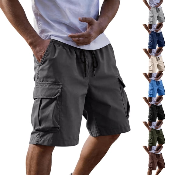 VV AVEORS Mens Cargo Shorts Elastic Waist Drawstring Casual Work Shorts Summer Hiking Outdoor Shorts With Multi Pockets Beige XL