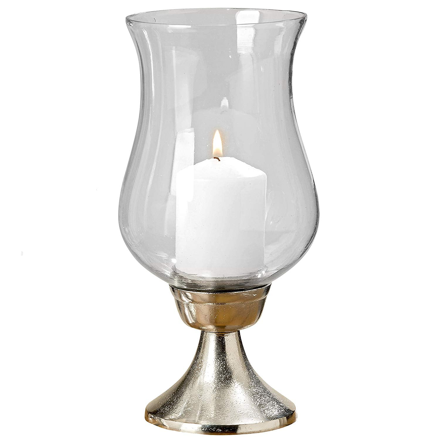 Tulip Top Hurricane Candle Stick Holder With Belly Curve Glass Sleeve