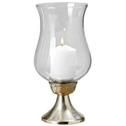 Tulip Top Hurricane Candle Stick Holder With Belly Curve Glass Sleeve, Silver Aluminum Nickel, 10.5 Inches Tall