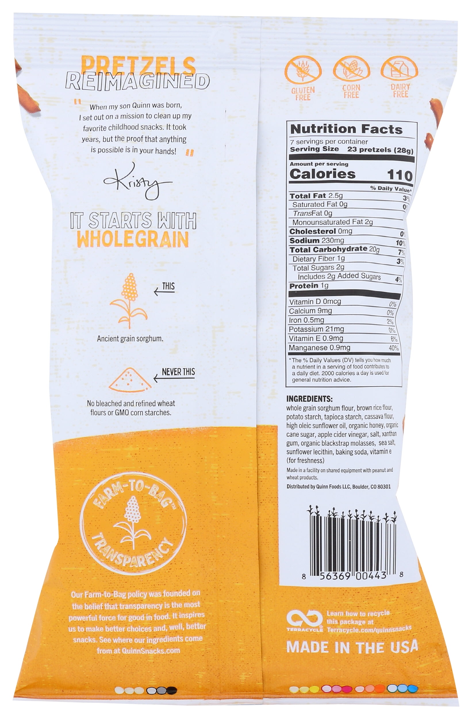 Quinn Gluten Free Touch of Honey Pretzels Sticks, 5.6 Oz.