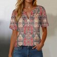 thumbnail image 2 of GEWSEY Womens Summer Tops Dressy Casual Button Notch V Neck T Shirts Short Sleeve Cotton Tee Blouse Tunic Petite Tshirt 2026 (Red, S), 2 of 5