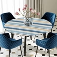 thumbnail image 5 of Elastic Fitted Round Tablecloth, Khaki Blue Striped Waterproof Stretch Table Cover for 55"-60" Tables, Farmhouse Stripes Modern Abstract Art Washable Outdoor Tablecloths for Patio, Picnic, Camping, 5 of 9