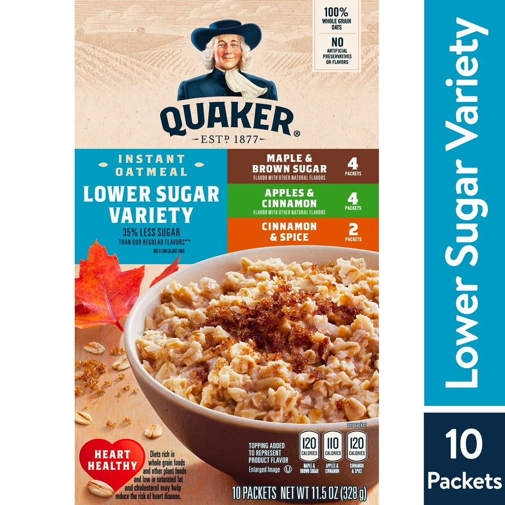 Quaker Instant Oatmeal, Lower Sugar Variety Pack, 10 Packets