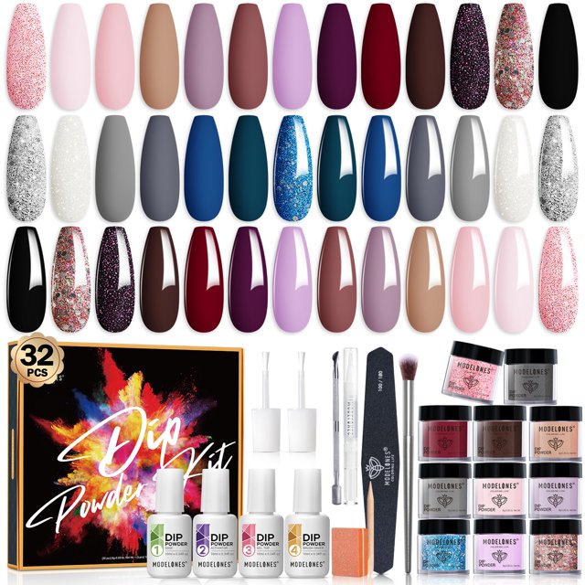 Kit de uñas en polvo para uñas MODELONES, 32 unidades, para principiantes, con 20 colores