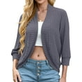 thumbnail image 2 of PINKSIR Women's 3/4 Sleeve Shrug Open Front Cropped Fashion Knit Bolero Casual Sweater Cardigan Gray XL, 2 of 6
