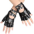 thumbnail image 4 of Guantes de cuero punk, guantes sin dedos para mujeres, conducción, ciclismo, deportes, cosplay, rendimiento, guantes de medio dedo para mujeres, adolescentes y niños, 4 of 5