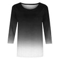 thumbnail image 5 of Womens T-shirts 3/4-sleeved Round-neck Gradient Printing Casual T-shirt Loose Top Black XXL, 5 of 5