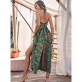 thumbnail image 5 of Women'S Dress Hollow Pleated Halterneck Printed Dress with V Neck Maxi Dress for Women Green L, 5 of 6