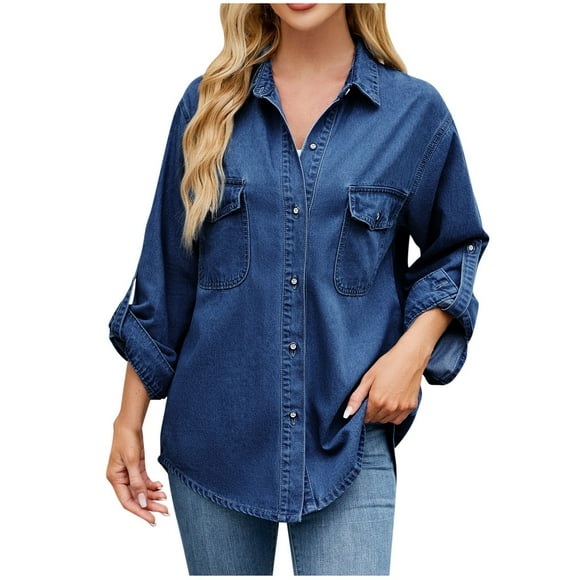 Loose Fit T Shirts for Women Fall Summer Denim Casual Adjustable Western Tops Shirt Women 2025 Clothes Country Concert Y2K
