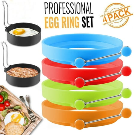 

Shiusina 4Pcs Eggs Rings Silicone Handles Nonstick Pancake Mold Kitchen Cooking Tool