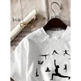 thumbnail image 2 of Women's Soft 100% Cotton Yoga Graphic Tee - Short Sleeve, Black with White Yoga Pose Print, Casual & Comfortable Activewear for Spring/Summer, Summer Tshirt | Artistic Print Top | Relaxed Fit Top, 2 of 5