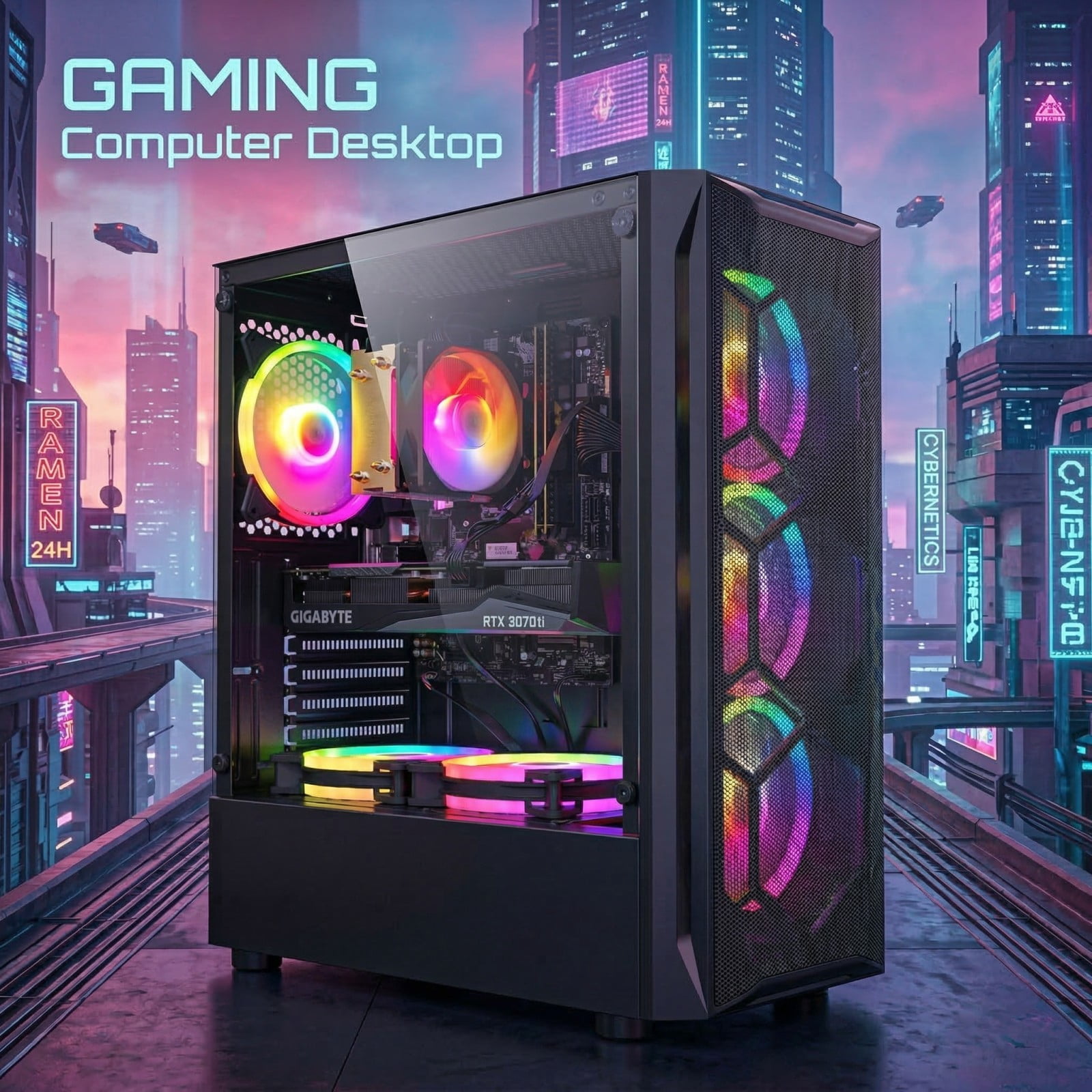 STGAubron Gaming Desktop PC, Intel Core I7 up to 3.9G, RX 580 8G, 16G RAM, 512G SSD, WiFi 6, BT 5.2, RGB Fan x4, Win 11 Home