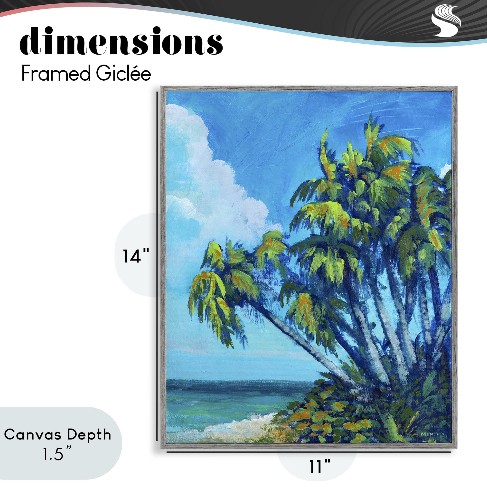 Stupell Industries Cerulean Sky & Palms Gray Framed Giclee Art, design by Dan Meneely