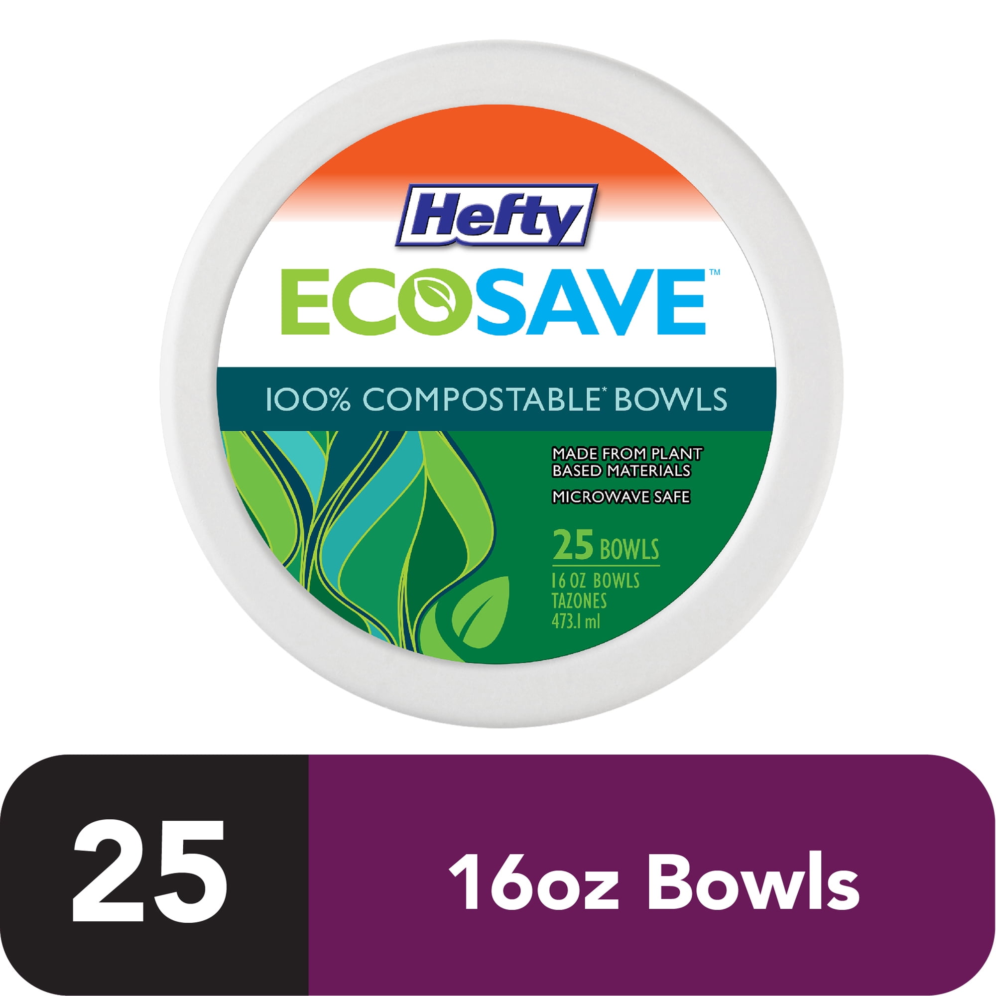 25 Count 16 Ounce Hefty Ecosave 100% Compostable Bowl
