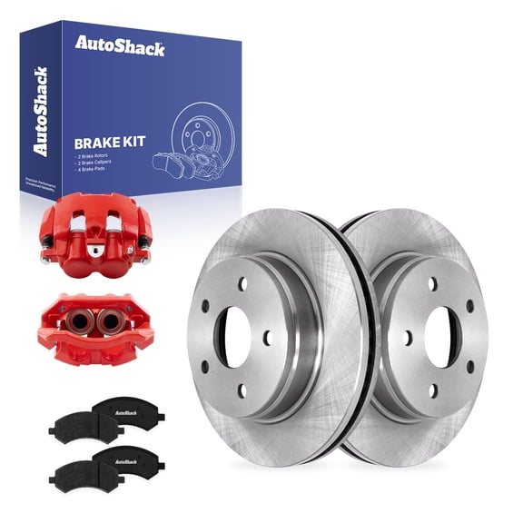 AutoShack Front Vented Brake Rotors   Ceramic Pads   Calipers Red 8-PC Brake Kit Replacement for 2011-2018 Ram 1500 2009-2010 Dodge Ram 1500 2007-2009 Dodge Durango 13.22" (335.9 mm)