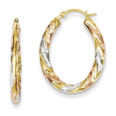 14K White and Rose Pink Gold Hollow Scalloped Hoop Earrings