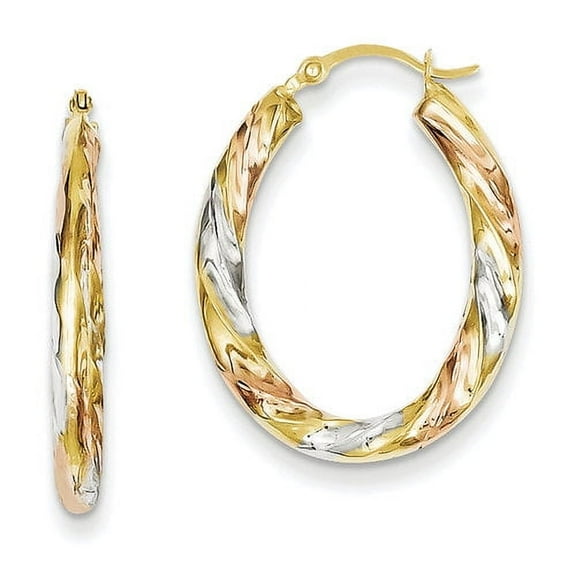 Primal Gold 14 Karat Yellow Gold and White and Rose Rhodium Oval Lightweight Scallop Hoop Earrings