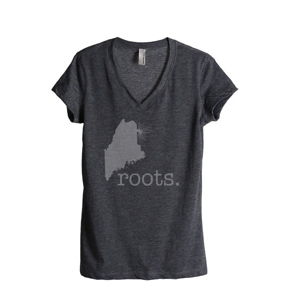 Thread Tank Home Roots State Maine ME 819W Women's Relaxed V-Neck T-Shirt Tee Charcoal Medium