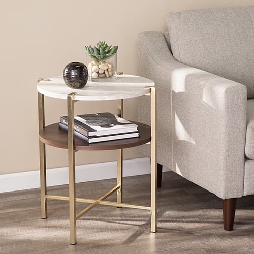 Youngvale Round End Table w/ Faux Marble Top