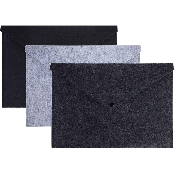 Paquete de 3 carpetas de archivos (34 * 24 cm) Archivo de papel A4 Organizador de sobres de fieltro con botón a presión y bolsillo Maletín perfecto para estudiantes de oficina y escuela