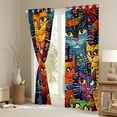 thumbnail image 3 of jejeloiu Colorful Cartoon Cat Black Out Curtains,Bohemian Kitten Animal Curtains Pack of 2 (42x63 Each),Multicolor Boho Exotic Style Bedroom Curtains For Girl Boys,Ultra Soft Home Decor, 3 of 6