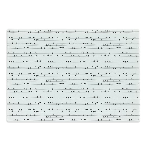 Bird on a Wire Cutting Board, View of Lots of Avian Animal Silhouettes in Monochrome Art, Decorative Tempered Glass Cutting and Serving Board, in 3 Sizes, by Ambesonne