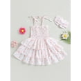 thumbnail image 4 of Wassery Toddler Kids Girls Dress Flower Print Tie Knot Straps Sleeveless Sling Dress 12M 18M 24M 2T 3T 4T 5T Infant Girls Summer Casual Ruffles Dress with Headband, 4 of 8