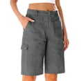 thumbnail image 2 of ClodeEU Women's Elastic Waist Drawstring Cargo Shorts,Loose Fit Shorts with Pockets Summer Outdoor Gray,Women's Plus L, 2 of 6