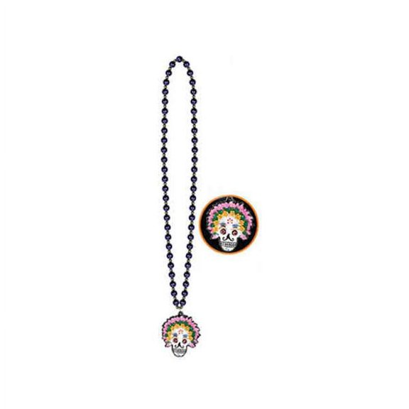Beistle Beads Necklace With Day Of The Dead Medallion 36" 00922