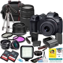 Canon EOS R7 Mirrorless Camera w/18-45mm and EF 75-300mm Lens   2pc SanDisk 64GB Ultra Memory Card   LED Light   Tripod   More (21pc Bundle)