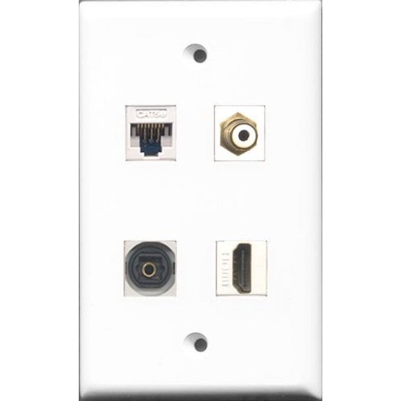 RiteAV 1 Port HDMI and 1 Port RCA White and 1 Port Toslink and 1 Port Cat5e Ethernet White Wall Plate