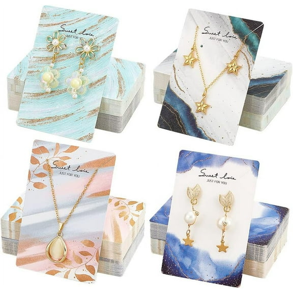 1box 120 Pcs 4 Styles Necklace Earring Display Cards Leaves & Ink Painting Pattern Earring Cards for Selling 2.4x3.6 inch Jewelry Display Hanging Card for Earrings Necklaces Bracelets